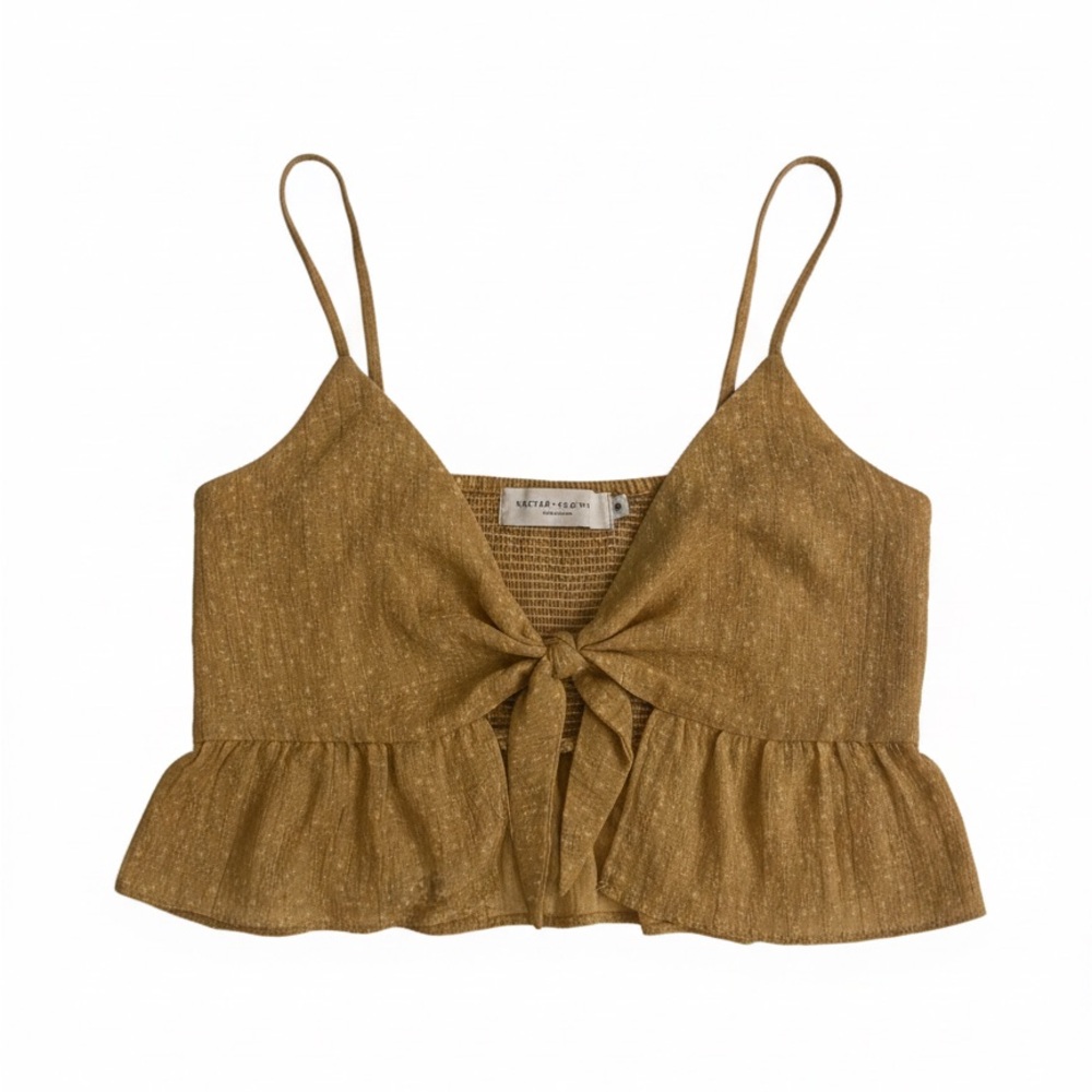 NECTAR Yellow Crop Top Bow Print Whimsical Cutesy